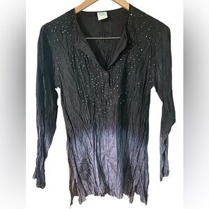 Silk Blouse Top Long Sleeve Women Size Small Gugs Of Beverly Hills Blue Black